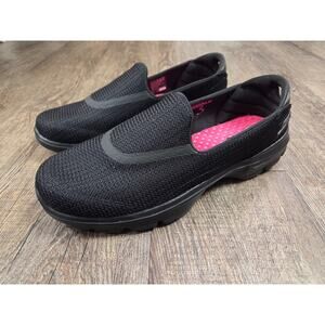 Skechers Go Walk 3 Solid Black Shoes Purple White Slip On Comfort Walking NEW 9